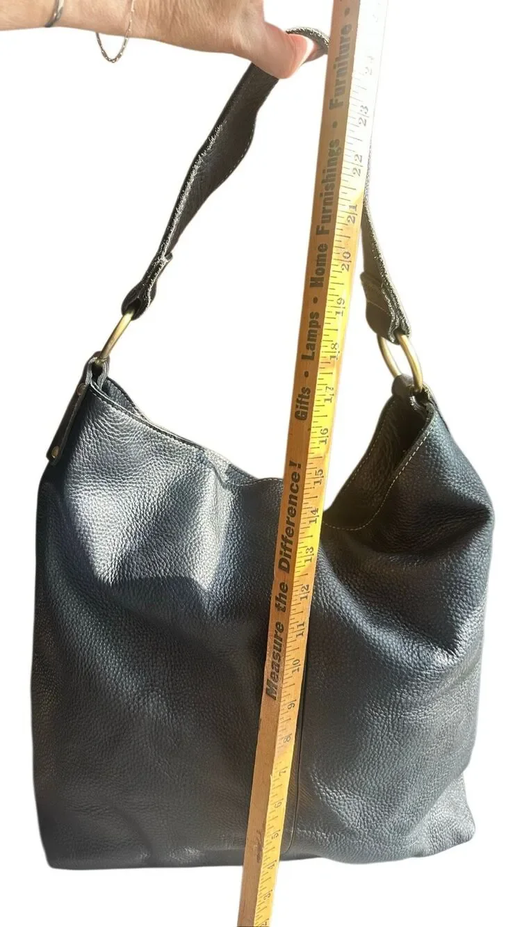 Amerileather Cynthia Black Pebble Leather Slouchy Shoulder Bag